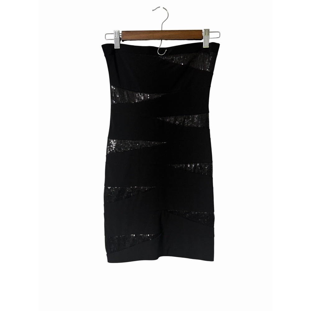 Taboo Black Strapless Sequin Bodycon Dress Cocktail Party Vintage Y2K Cocktail